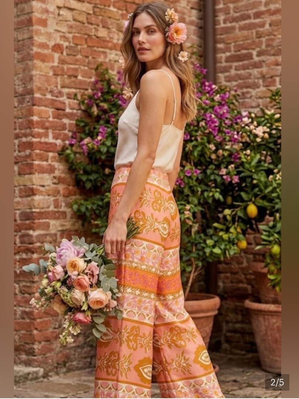Alex Marie Floral Wide Leg Pants in Pink and Brown - Picture 2 of 12